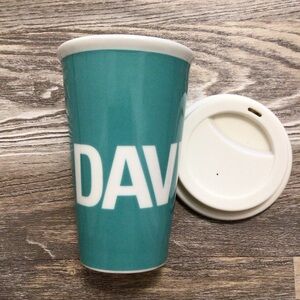 DAVIDsTEA Turquoise and White Ceramic Travel Tea Cup NWT